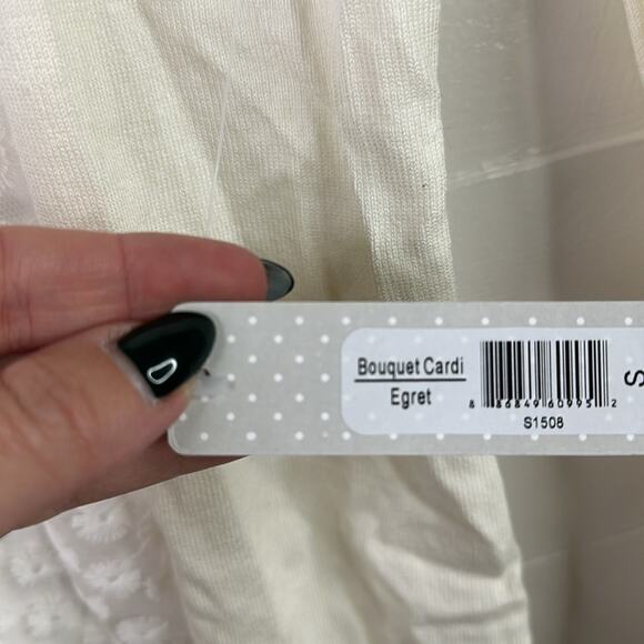 DE COLLECTION Cream Floral Back Long Sleeve Cardigan Sweater Top Size Small - Picture 9 of 13